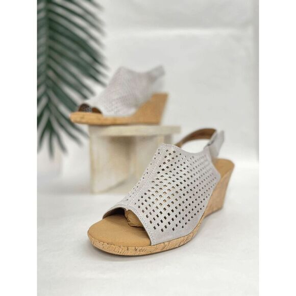 Rockport Women's Briah Perf Sling Wedge Sandals - Beige 10M - Picture 1 of 13